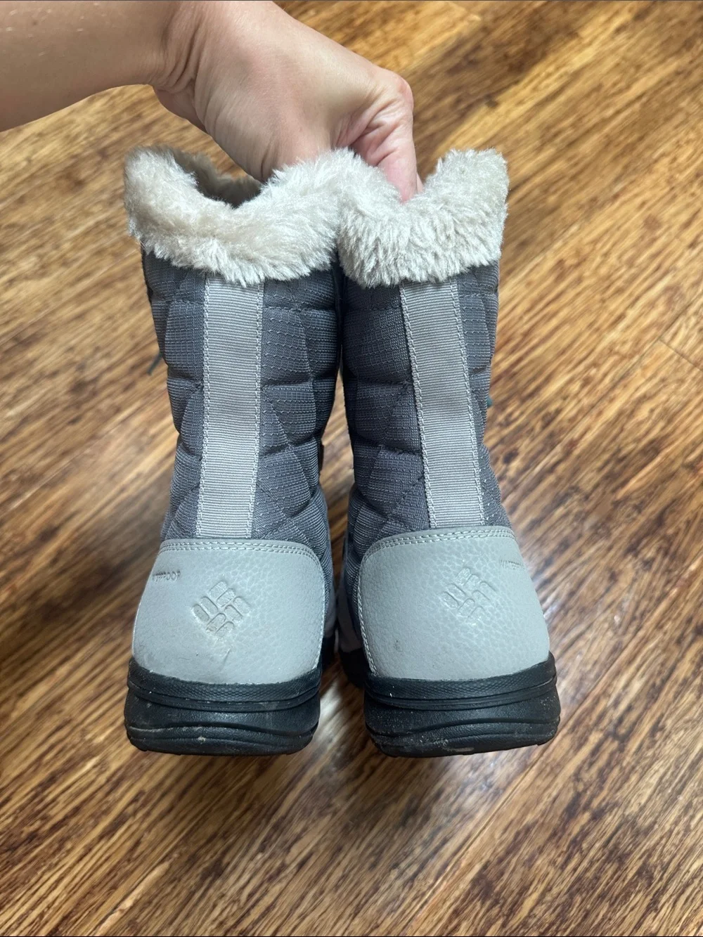 Columbia Icefall gray blue waterproof faux fur lined lace up snow boots size 6